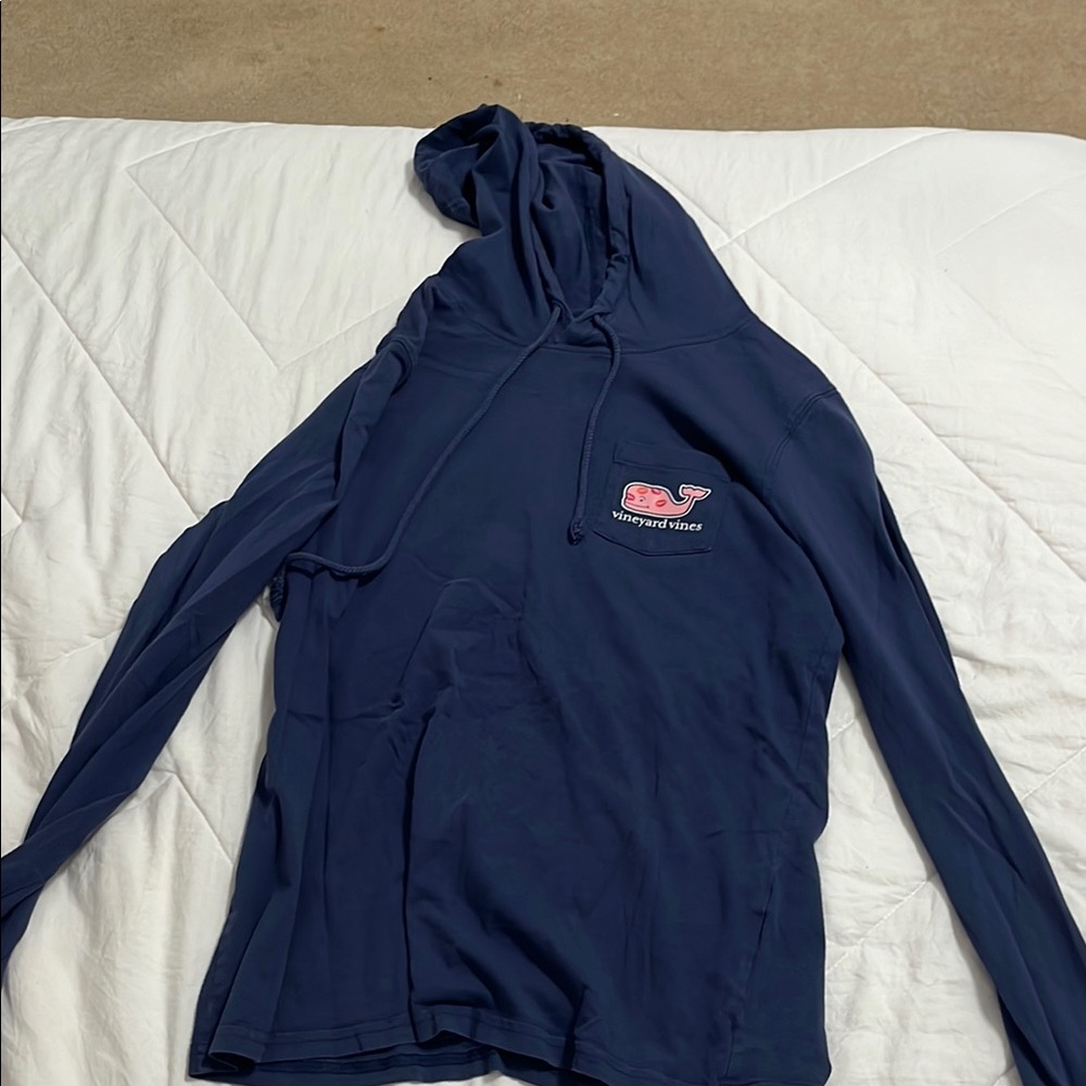 Vineyard Vines Blue Hoodie with Pink Whale Logo
